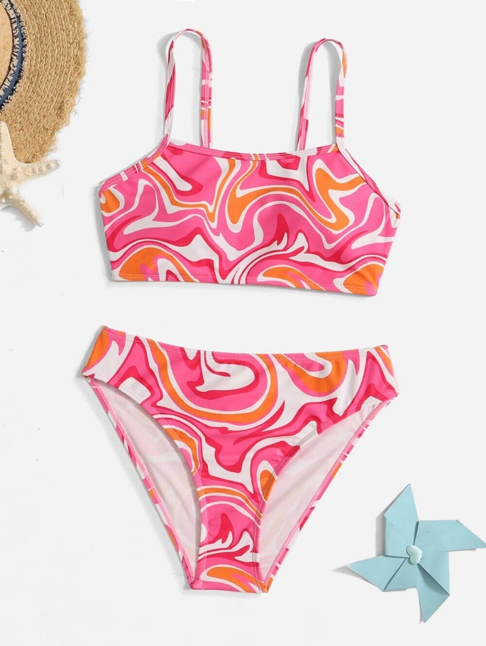 SHEIN Pink & Orange Swirl Two-Piece Bikini Set Teen Girl Size 12-13 Years NWOT
